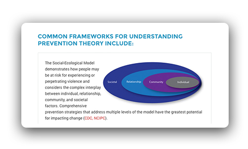 Common frameworks for understanding prevention theory