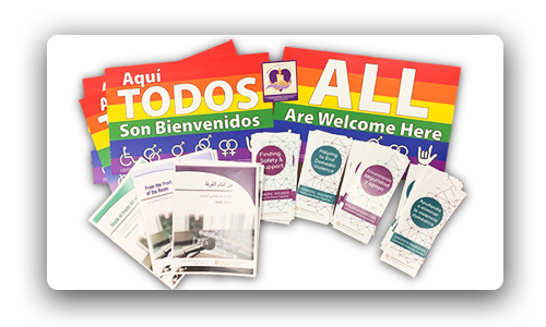 Image featuring free materials posters, brochures, and  a magnet
