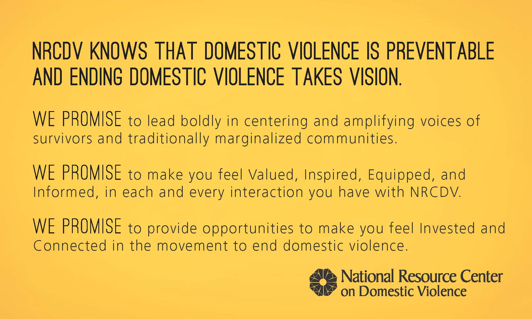 Nrcdv knows that domestic violence is preventable and ending domestic violence takes vision.